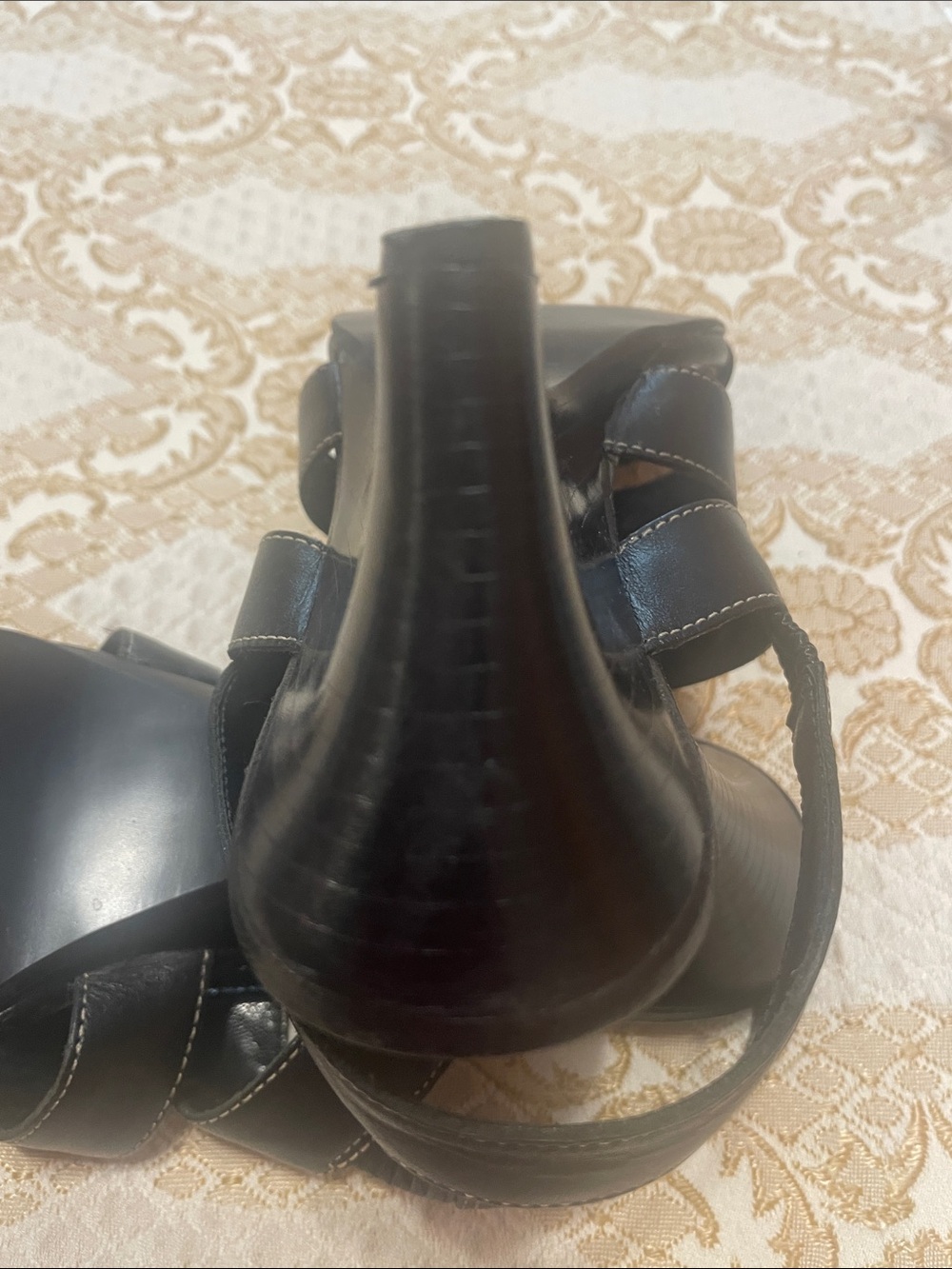 Connie Black Strappy Wedge Sandals with Slingback - Picture 6 of 8